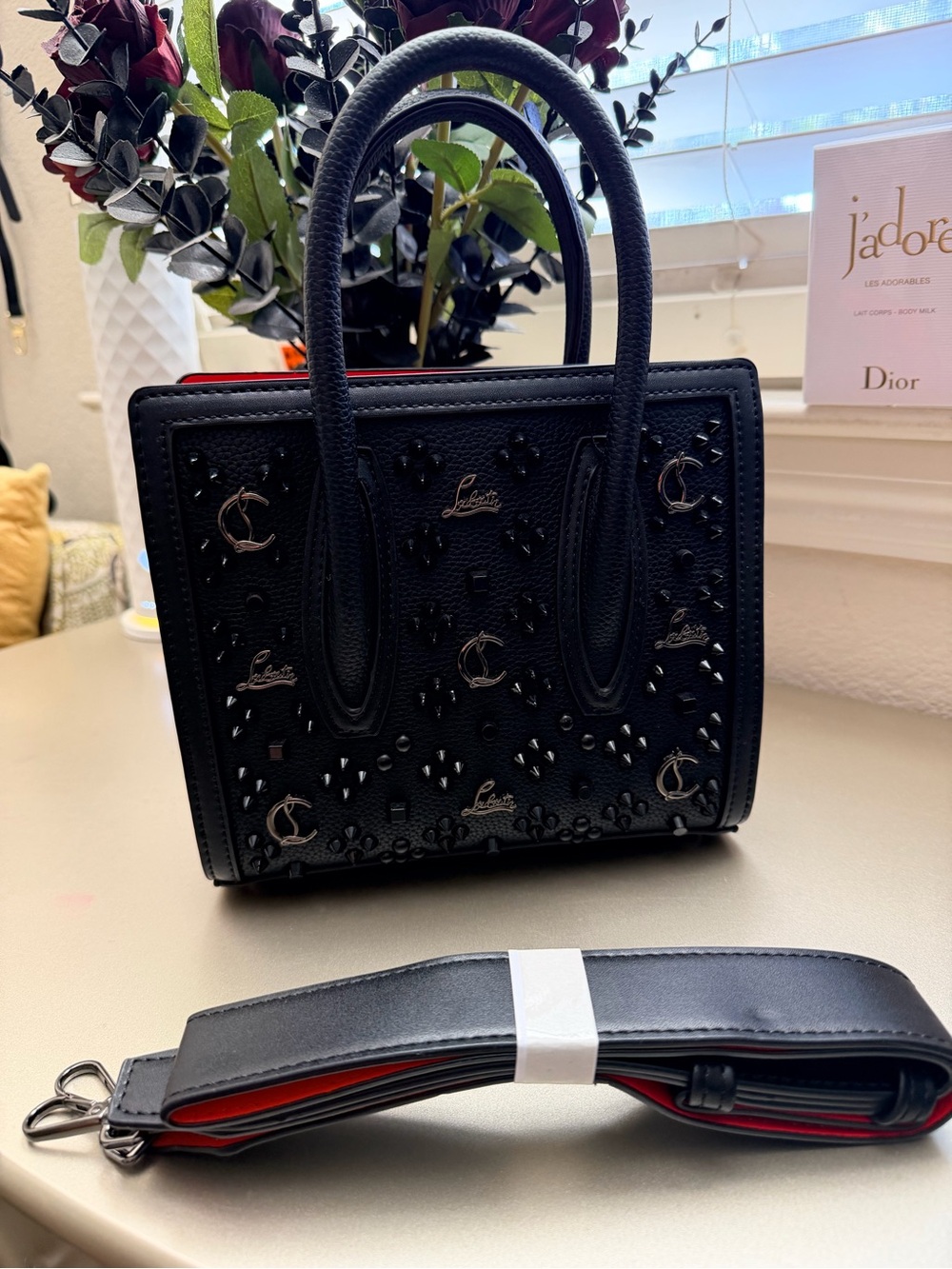 New Black Studded Leather Mini Paloma Tote with Removable Strap - Picture 8 of 12
